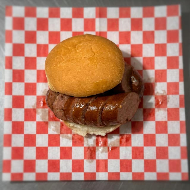 Smoked Hot Links Sandwich.